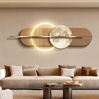 客厅装饰画壁灯月球现背代简约发沙景卧MRI墙挂画立体画室壁画极