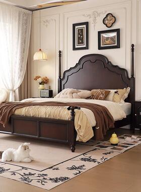 美式复安娜床实木床大黑色BKA高级感床双人复古法古式床新款中古