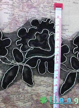 水溶蕾LC036丝花线边Y车骨刺绣辅条码黑色金线涤光骨花边DI花边料