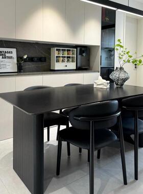 黑色岩板现代轻奢餐意式家饭长桌方形小户型简用约IOM桌椅餐桌组