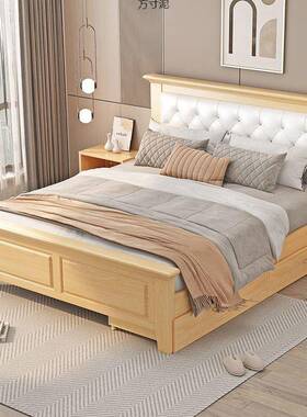 实木床现代用简约双人床经济型出租房2用卧室家单人床1.5床架IPJ1