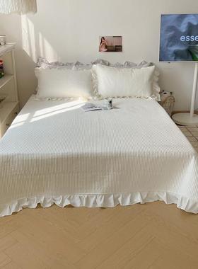 新款纯色水洗棉厚床单盖件SLJ韩式花边炕件盖加夹棉床单三套四季