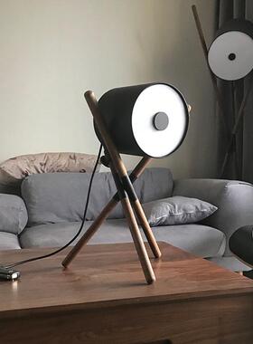 简约木三叉摄影白落地白蜡木黑胡桃木艺地灯黑色色罩台灯设95305