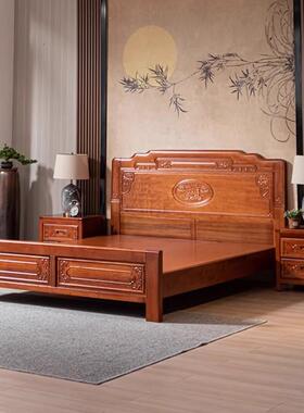 花梨木1全实木榫卯床1.8米双5人主卧QCE婚床中式仿格古菠萝木床.