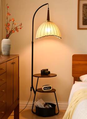 ?中古床头替柜置物架台灯落地灯一体灯带家用卧小室型复古代AXC品