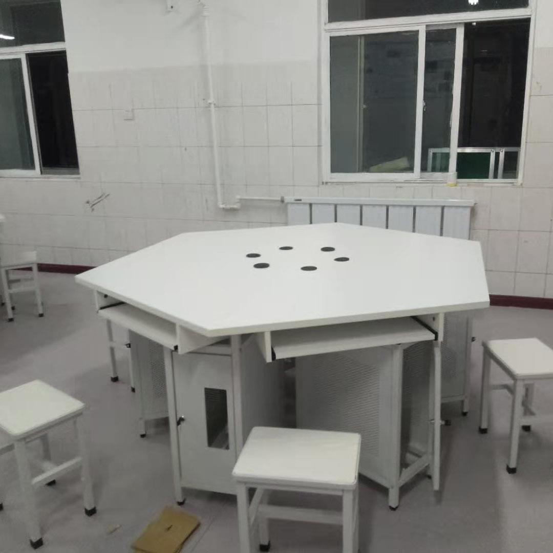 六边边电桌六边脑形桌六六角桌学生形多人微机课桌椅多边形电11脑