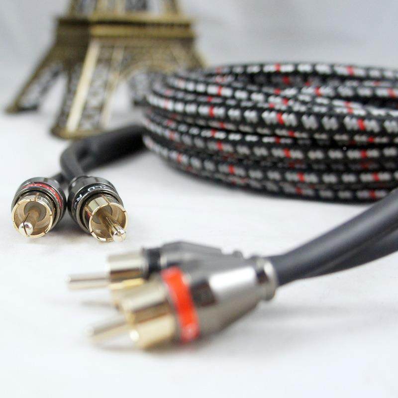 高档金A属头五彩汽车音功放频五彩汽车线2RCA-2RC音频线改装音响