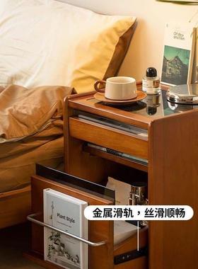 款实木床头ZJC柜型复古卧室小移动纳小户型中古新超窄储物柜床收