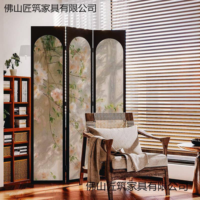 简约法式清新油画屏风断入户可叠折可隔装移992动简易家用酒店饰