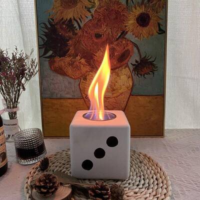 创跨意骰子水泥桌面精壁炉灯真火家用境新QEH酒小款型真火坑
