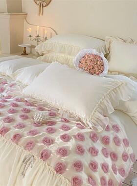 法式Jkz64iiW水洗棉件蕾套丝轻奢漫花边被套公主风三件套床浪上四