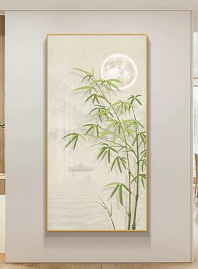 竹烟壁波月玄关饰画TSA画现代简约原木风走廊过道挂入户装客厅竖