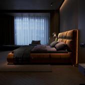 科技布艺风床意式 约榻榻米落地简软包靠背ITL床现代欧洲婚格双人