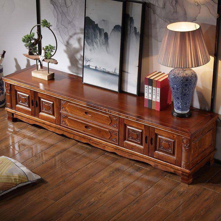 整装包木邮式实木花落地柜香雕中樟高端GTR2米长条电视柜