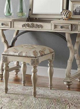 美式式妆实木梳妆台法古复白色做TFY旧梳妆桌梳妆凳小户型公主化