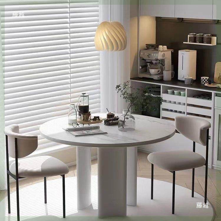 奶风餐桌小户型lgnyppd组合家用现代简岩约板形餐桌圆油椅吃饭桌