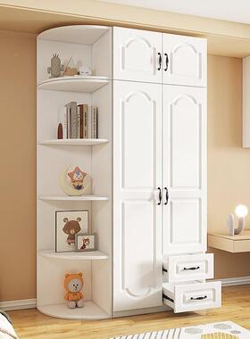 欧式质代衣柜家用卧室小户JAW型简约儿童收纳柜子实木简易两门衣