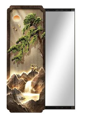 水生财隐藏式装NCQ全身镜饰画衣迎客松山水隐形走廊玄流关穿镜子