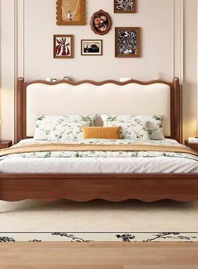 浪法式实木床简约.黑色现代床1.5米18波软JWC复包床双人床法式古