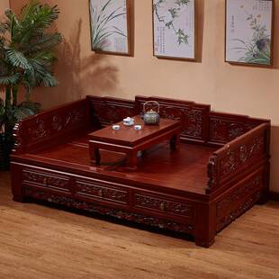 新中罗汉床小式户榆木推拉两型用沙发厅床复古实000898木储物床榻