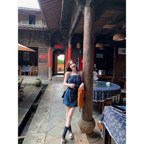针织开衫显瘦牛仔抹胸收腰连衣裙