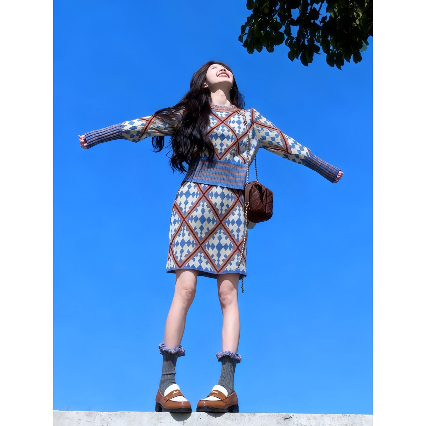 针织衫上衣高腰显瘦百搭半身裙子