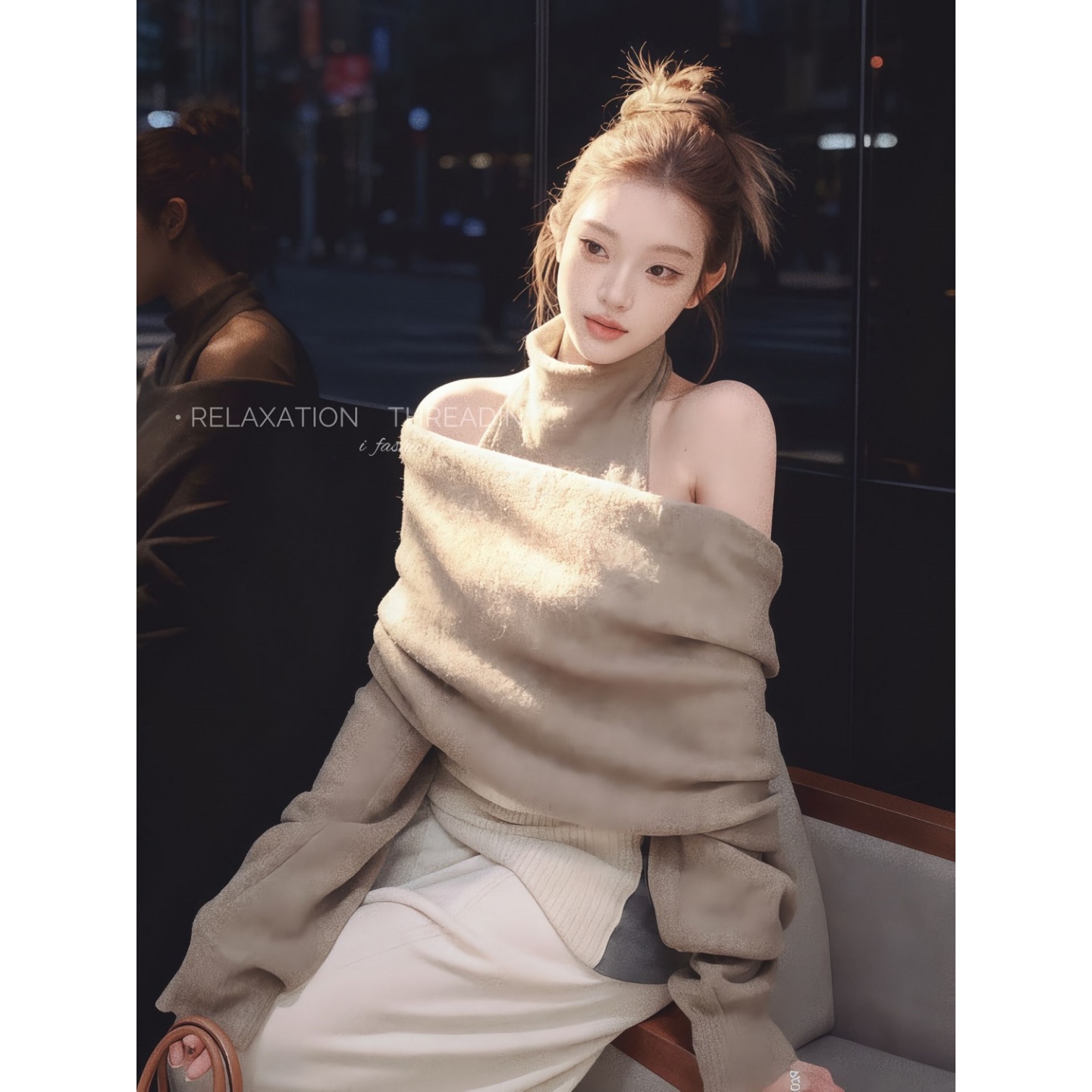 设计感露背针织衫毛衣宽松阔腿裤