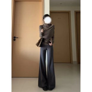 子 高腰显瘦微喇休闲裤 巨好看2026穿搭一整套时髦设计感长袖 针织衫