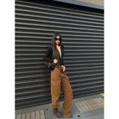 2026巨好看搭配一整套辣妹风V领修身 裤 打底长袖 上衣显瘦复古工装