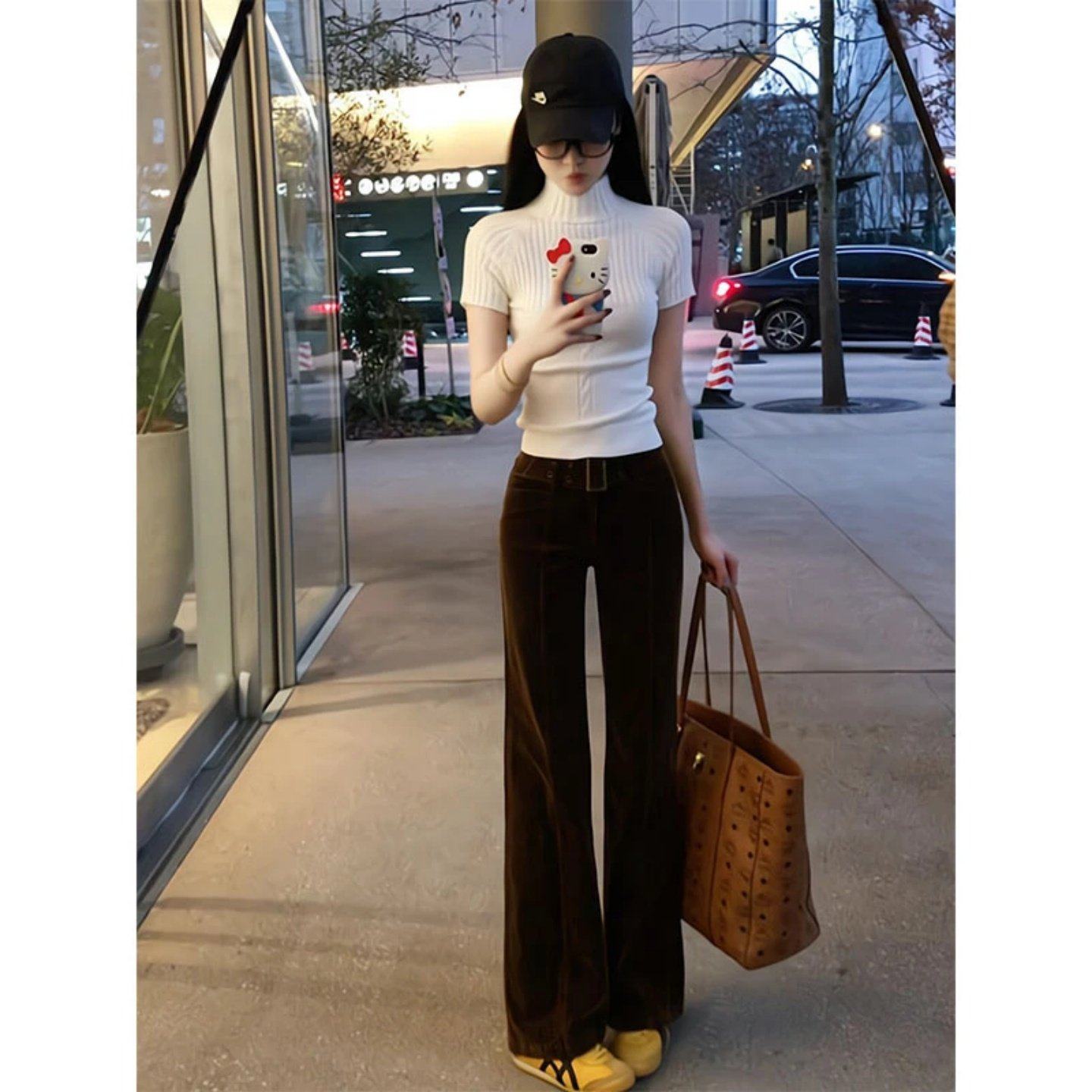 2026套装搭配一整套纯欲风麻花半高领短袖毛衣高腰显瘦直筒阔腿裤