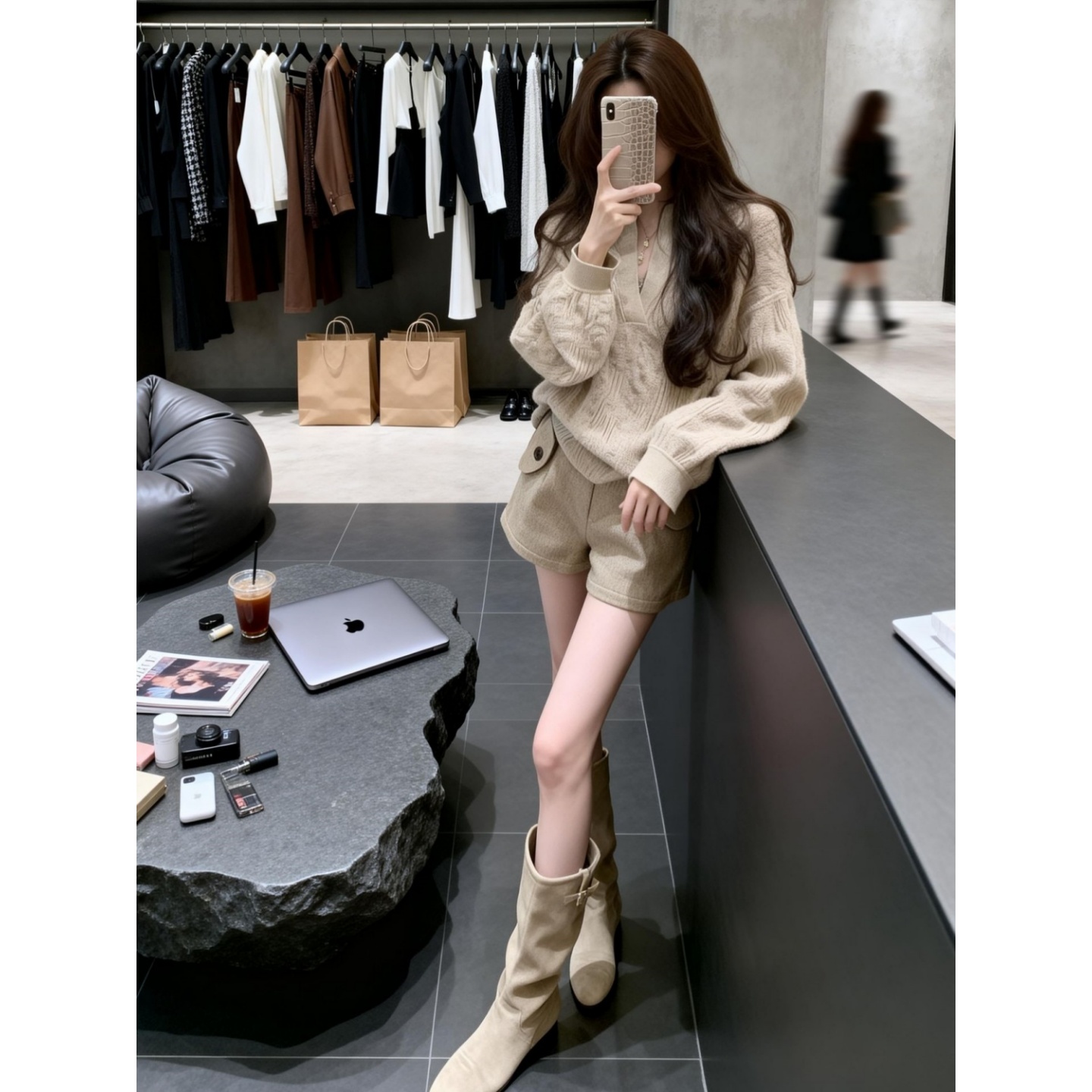 设计感提花针织毛衣显瘦休闲短裤