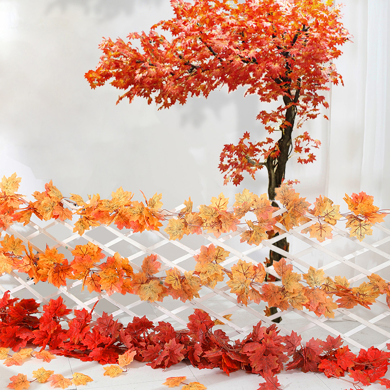 高端红枫叶仿真藤条管道缠绕遮挡装饰花藤蔓植物假树枝造景红枫树