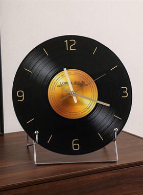 客厅电视柜钟表摆台式桌面时钟摆放式中古风软装挂钟黑胶唱片座钟