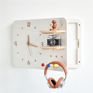 奶油风电表箱装饰画带钟表洞洞板遮挡时钟强配电箱盖板画挂钟遮丑