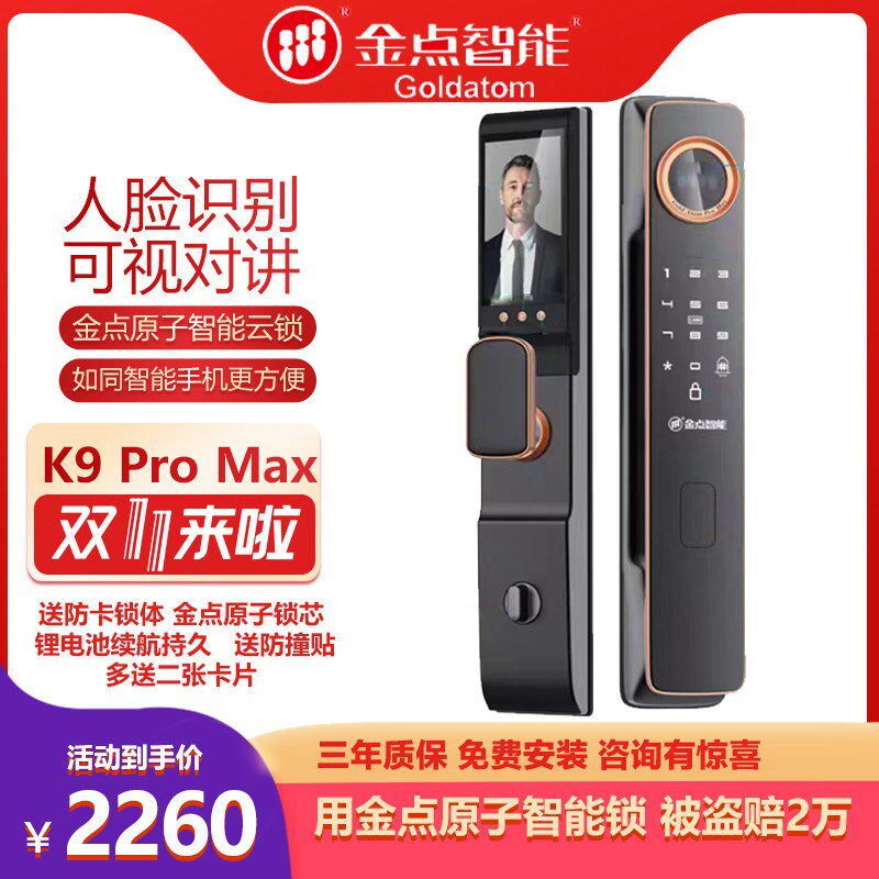 金点原子K9 por监控智能云锁防盗指纹锁人脸锁刷卡监控智能防盗锁