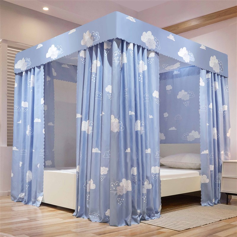 家用卧室物理遮光公主风床帘蚊帐一体式防尘防风保暖宫廷床幔支架