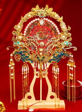 团扇新娘结婚喜扇料成包diy材古风秀禾刺绣品双国面风婚礼A215高