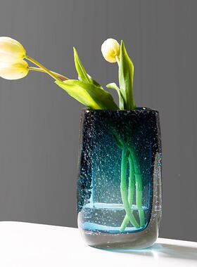 纯现代手工蓝色琉璃花瓶意件客AL656987厅摆茶几插花北欧轻奢创家