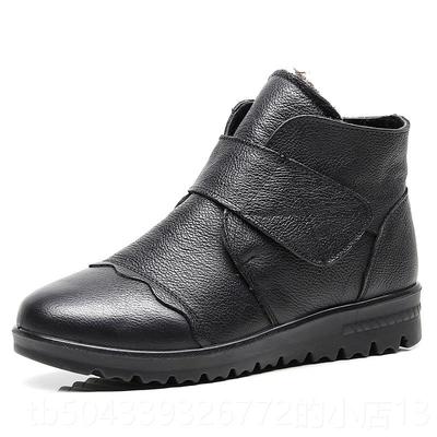 高档冬季中妈妈棉鞋女加绒暖保真皮软底平底老老年人皮鞋中年大码