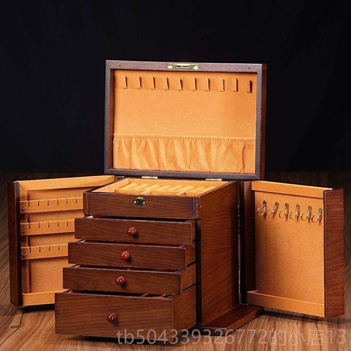 高档实盒木首饰全锁珠宝盒新项炼耳针戒指手表手饰纳盒大容量2025