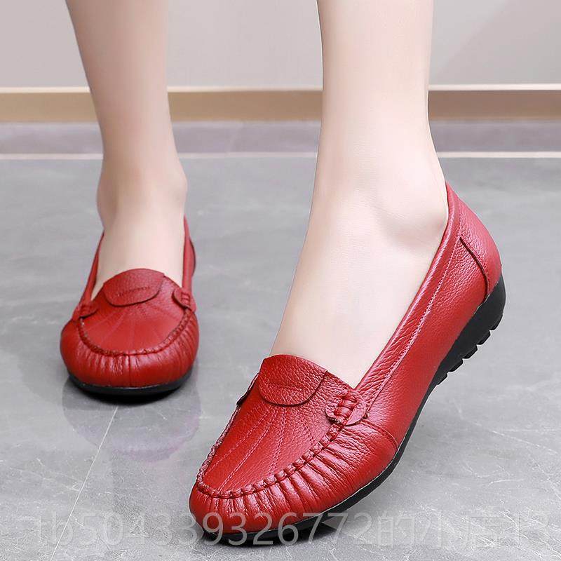 高档软底真皮鞋妈妈子鞋舒适平皮底女士单鞋防滑一脚年蹬中老女鞋