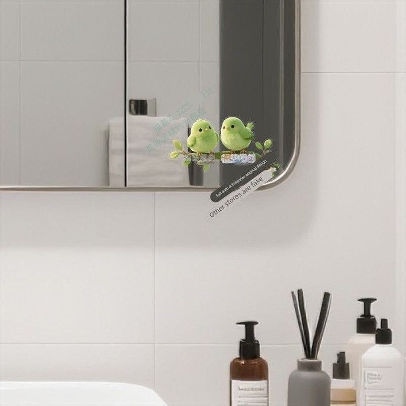 卡通浴室镜子贴纸自粘卫生间遮挡装饰可爱小鸟高级感玻璃门窗贴画