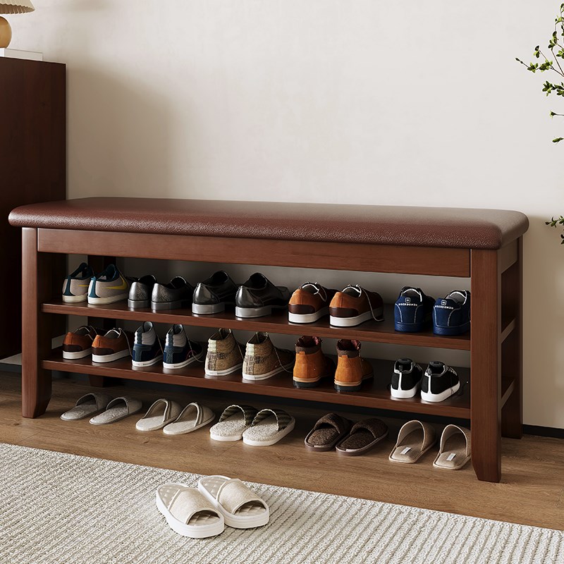 实木软包换鞋凳门口家用入户玄关可坐多层鞋柜一体架皮质简约鞋架