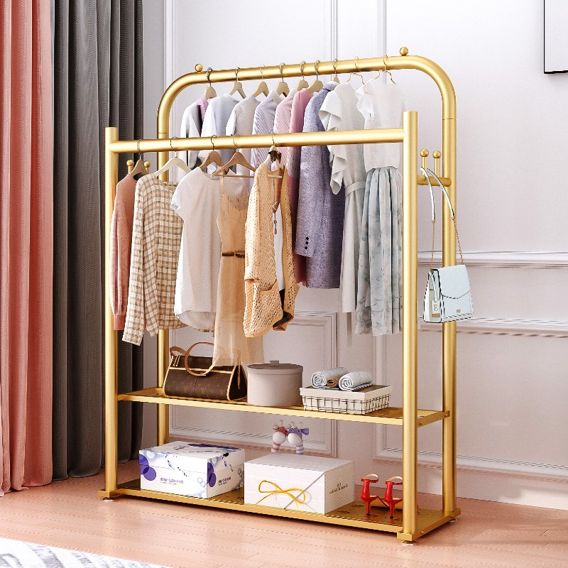 晾衣架落地折叠家用置地阳台卧室挂衣架室内简易加粗双杆式衣帽架