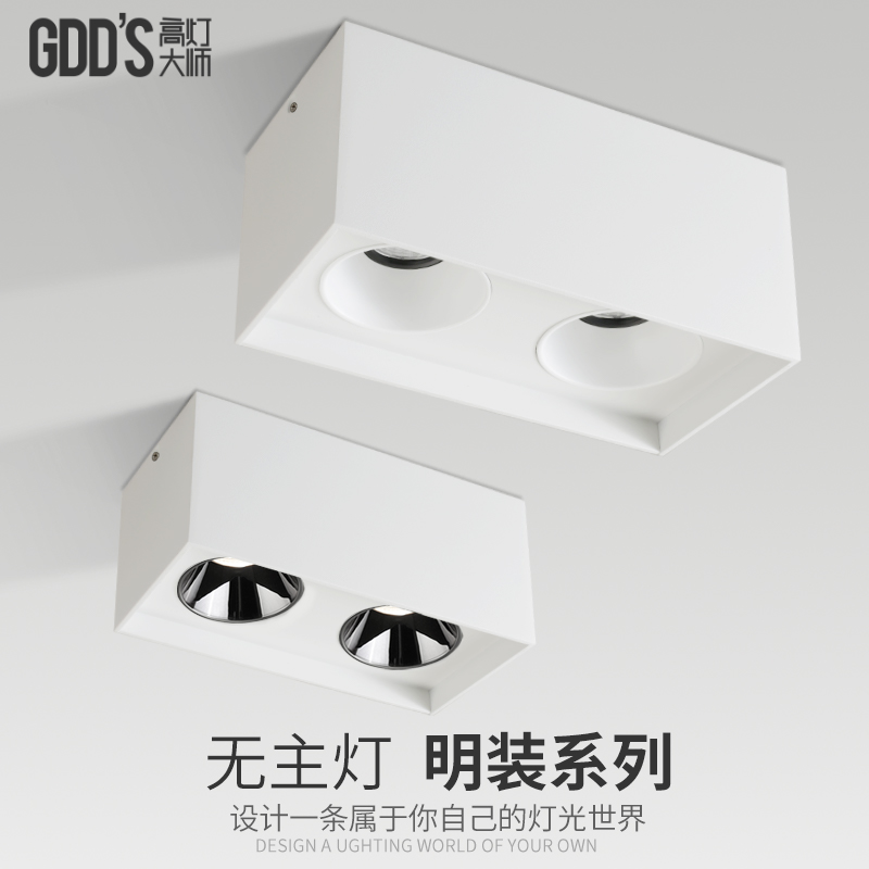 全铝双头明装防眩射灯白色免开孔吸顶式斗胆灯led客厅家用2头智能