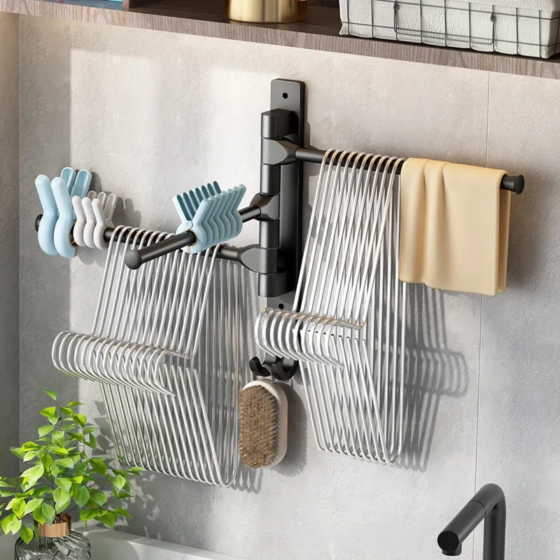 放凉晾衣架收纳整理架子免打孔挂钩家用多功能阳台壁挂折叠挂钩杆