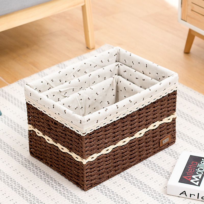 草编布艺收纳筐桌面零食玩具杂物篮抽屉式卧室书箱衣物内衣整理箱