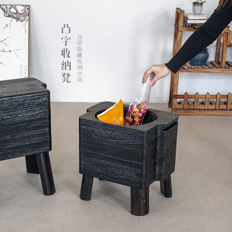 实木收纳小凳子家用客厅门口换鞋矮凳儿童结实榫卯凸面侘寂风板凳
