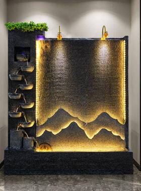 创意水幕流水墙装屏风假山流水喷泉饰造景雾化MRA鱼池庭院墙简素