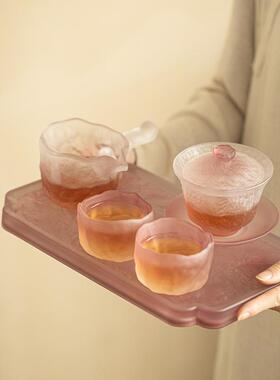 日式琉璃紫磨砂24667茶茶具套装公盖碗茶杯道杯茶下盘组合精致午